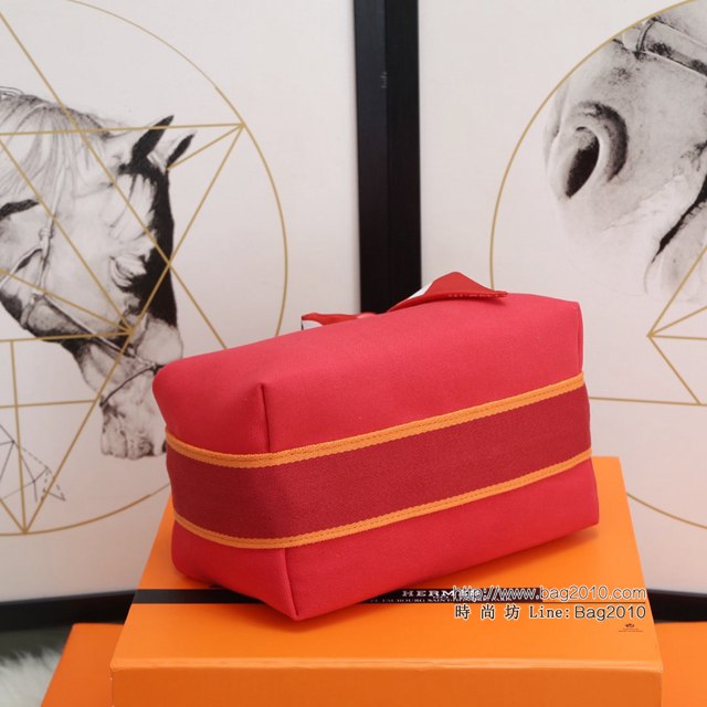 Hermes女包 愛馬仕飯盒包 Trousse Bride-A-Brace Hermes帆布便當包 橙紅  tdh2160